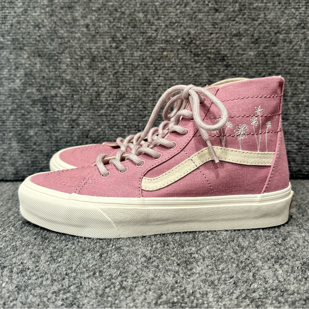 Vans recycled women's 5.5 pink embroidered hemp Eco Theory sk8-hi sneakers NEW